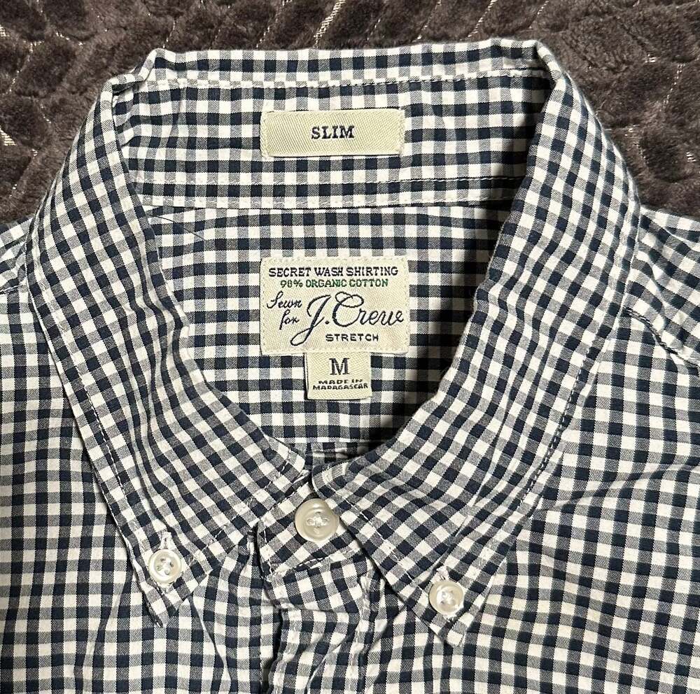 J. Crew Men's Blue & White Gingham Check Long Sleeve Button Up Shirt - Picture 2 of 5
